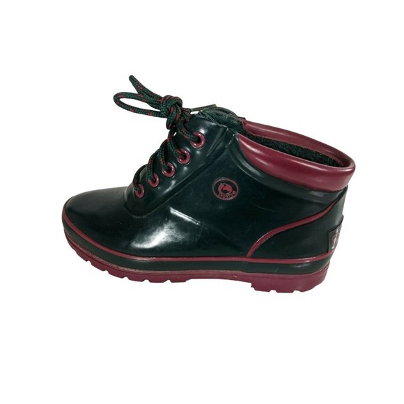 Vintage Sporto Thermolite Green & Mauve Lace Up Duck Rain Boots Women's Size 6 - Picture 2 of 9